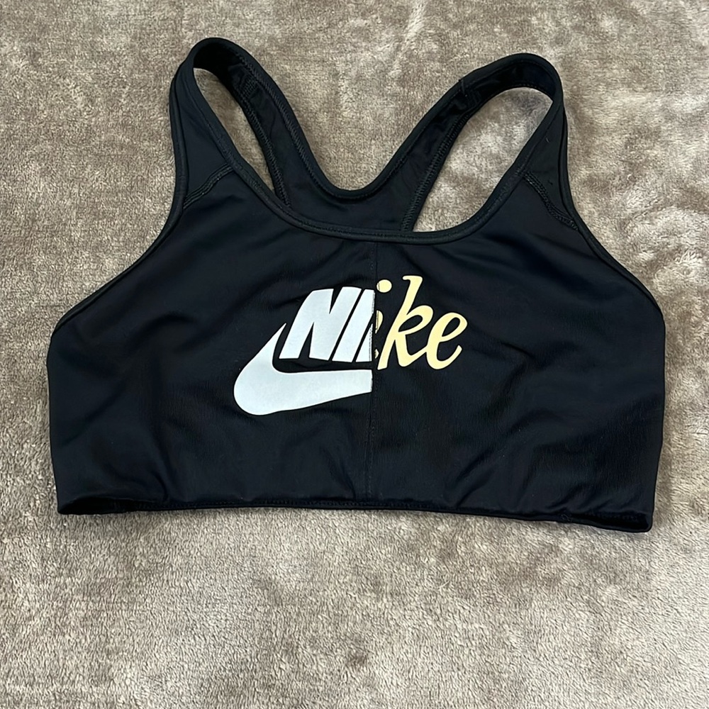 Nike Sports Bra Black Big Logo Athletic Racerback Activewear